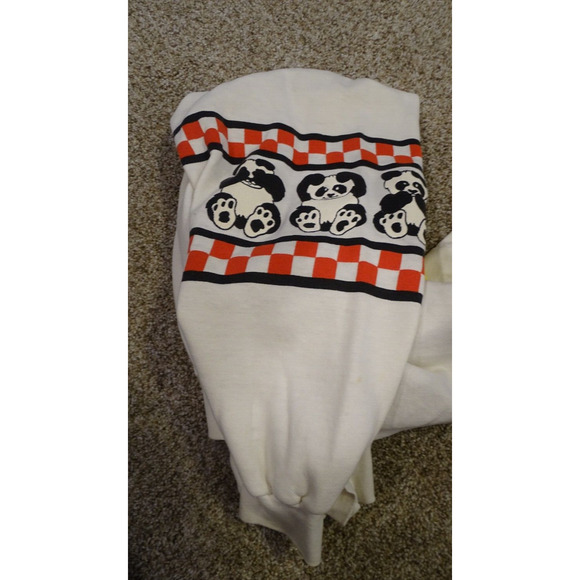 Vintage 80s Sweatshirt Panda Club Puff Paint Print Size S Double Collar Kidcore - Picture 12 of 12